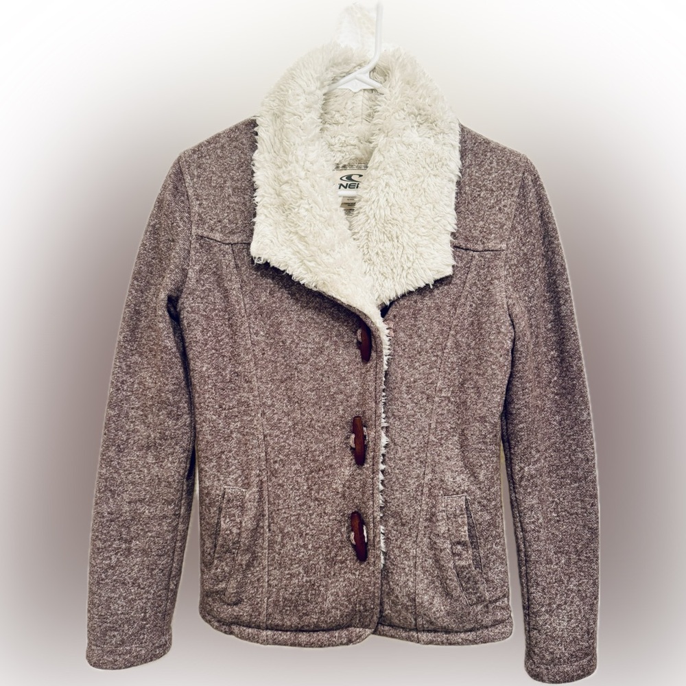 O'Neill Women's Brown Teddy Jacket with Cream Sherpa Lining